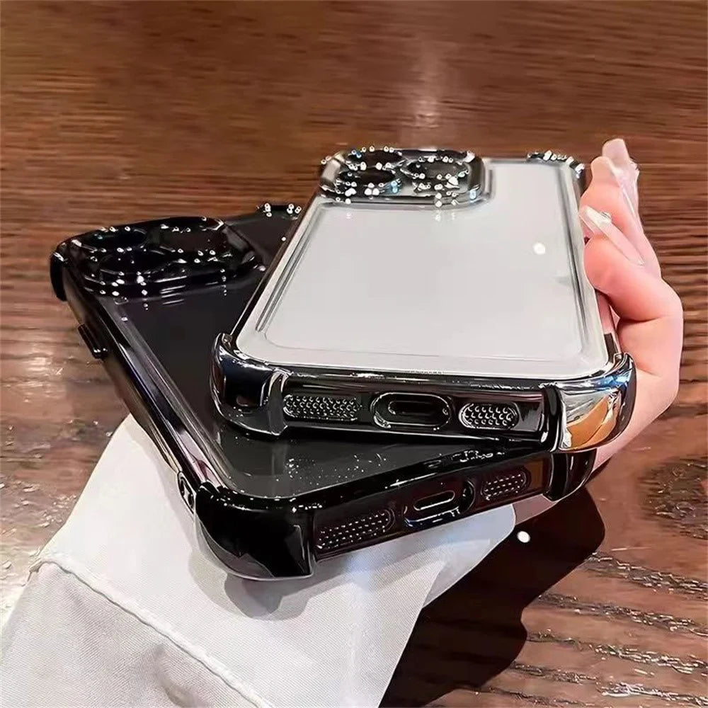 For iPhone 16 Pro Max Case Four Corner Airbags Anti-Drop Hard PC Phone Cover with Tempered Glass Lens Film - Silver - 3