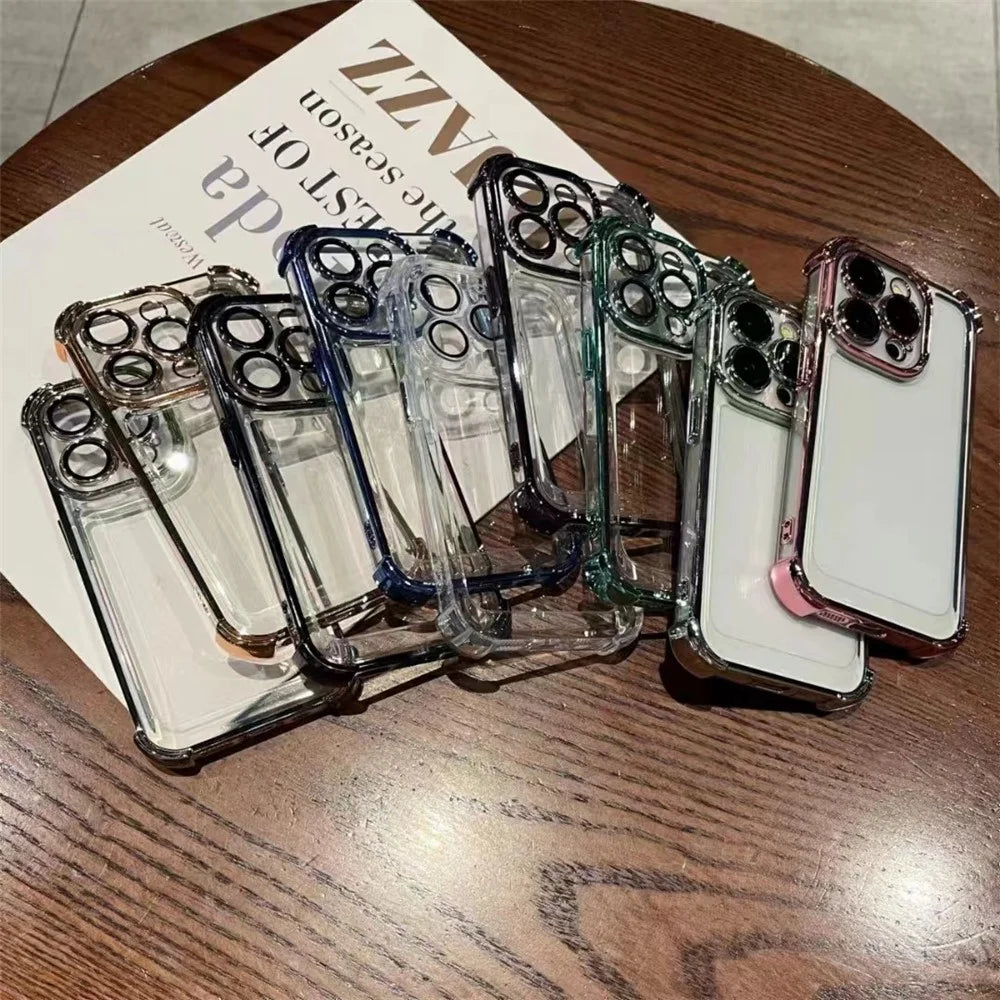 For iPhone 16 Pro Max Case Four Corner Airbags Anti-Drop Hard PC Phone Cover with Tempered Glass Lens Film - Silver - 4