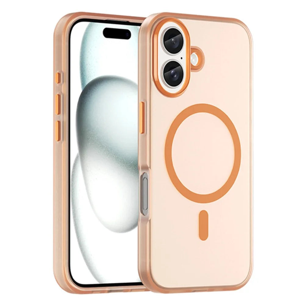 For iPhone 16 Case Compatible with MagSafe Skin-Touch PC+TPU Matte Phone Cover - Orange - 1
