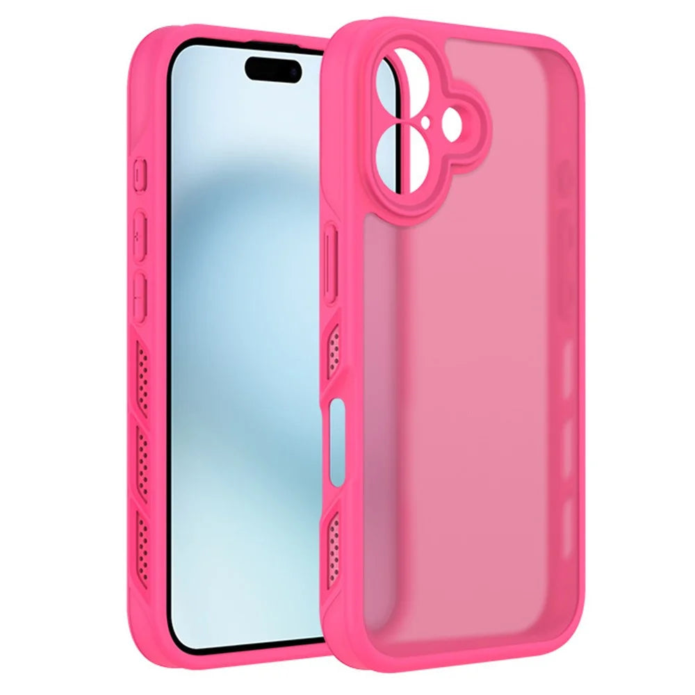 For iPhone 16 Case PC+TPU Translucent Matte Skin-Feel Phone Case Heat Dissipation - Rose - 1