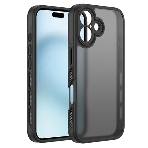 For iPhone 16 Plus Case PC+TPU Translucent Matte Skin-Feel Phone Case Heat Dissipation - Black - 1