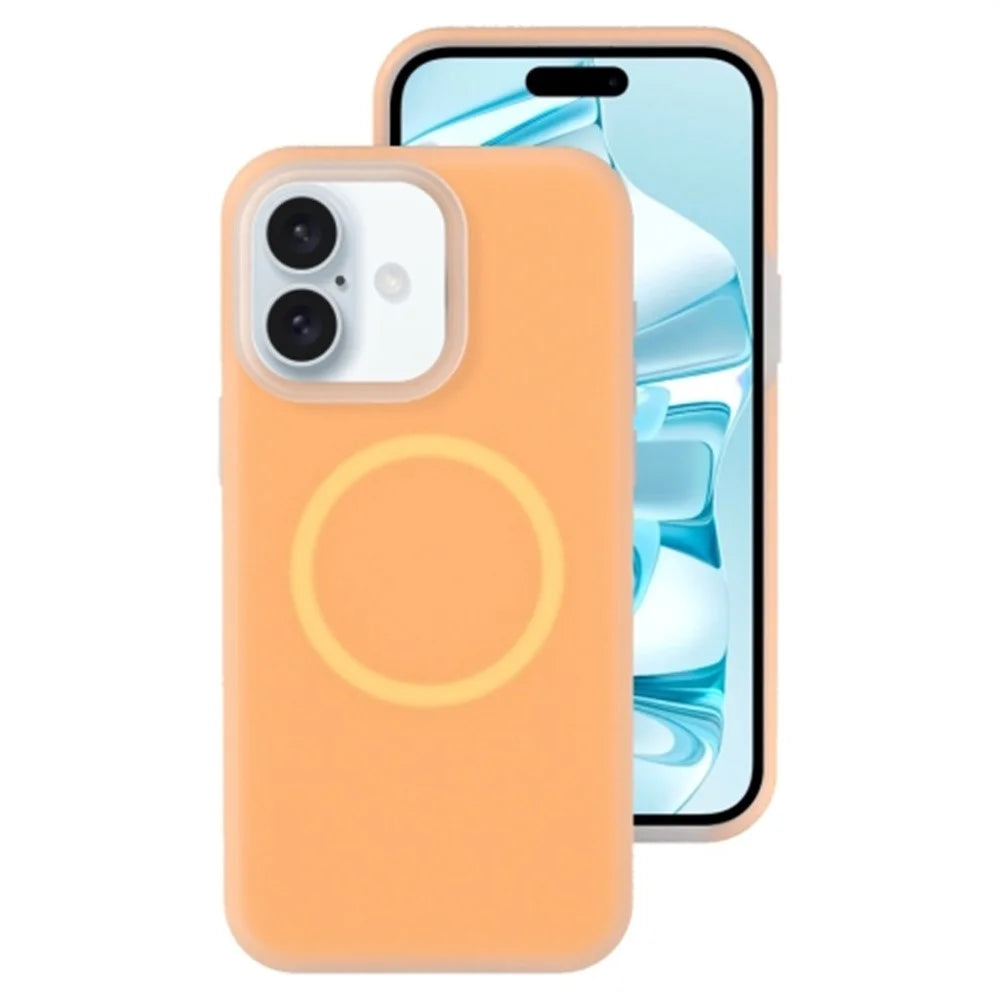 For iPhone 16 Magnetic Case Liquid Silicone Shockproof Phone Cover - Orange - 1