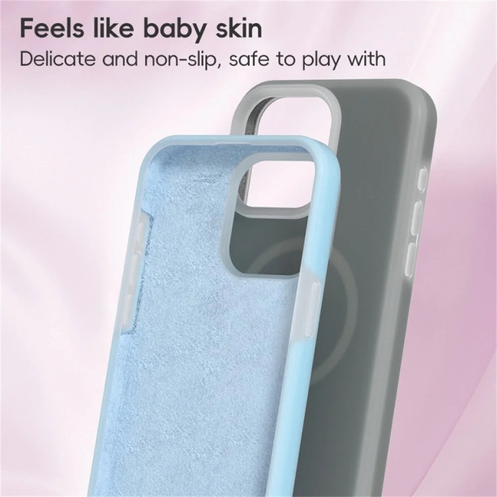 For iPhone 16 Magnetic Case Liquid Silicone Shockproof Phone Cover - Orange - 2