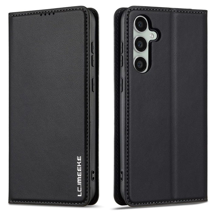 LC.IMEEKE L1 Series for Samsung Galaxy S24 Case PU Leather Wallet Stand Protective Phone Cover - Black - 1