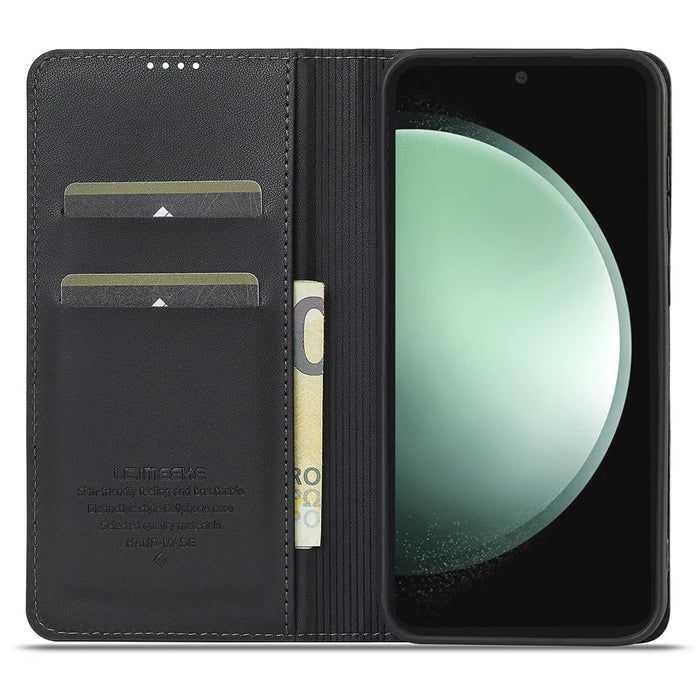 LC.IMEEKE L1 Series for Samsung Galaxy S24 Case PU Leather Wallet Stand Protective Phone Cover - Black - 2