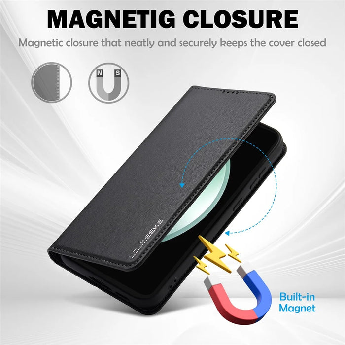 LC.IMEEKE L1 Series for Samsung Galaxy S24 Case PU Leather Wallet Stand Protective Phone Cover - Black - 5