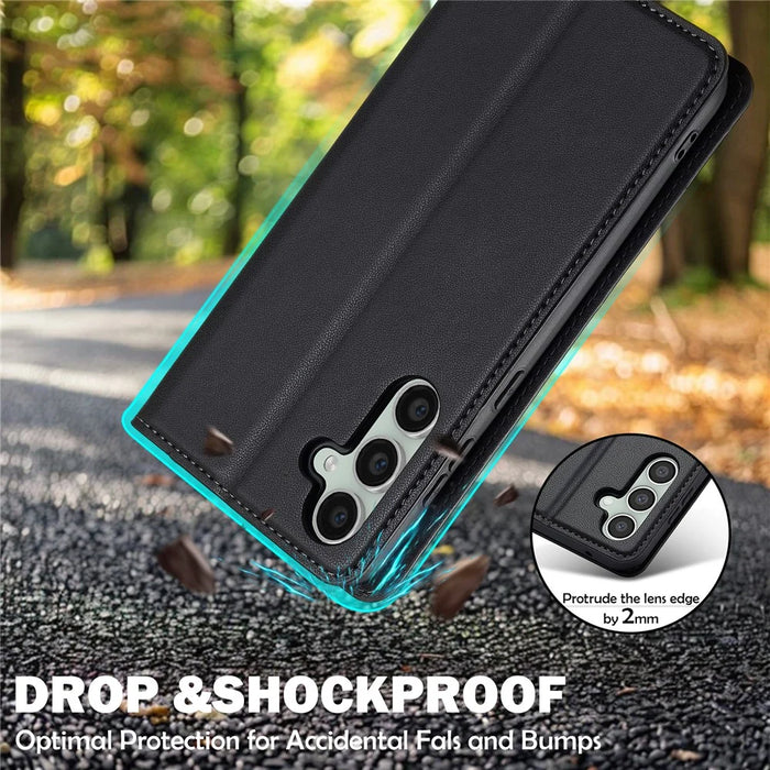 LC.IMEEKE L1 Series for Samsung Galaxy S24 Case PU Leather Wallet Stand Protective Phone Cover - Black - 6