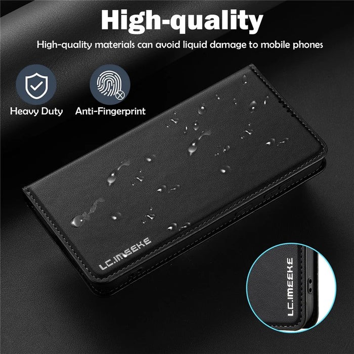 LC.IMEEKE L1 Series for Samsung Galaxy S24 Case PU Leather Wallet Stand Protective Phone Cover - Black - 7