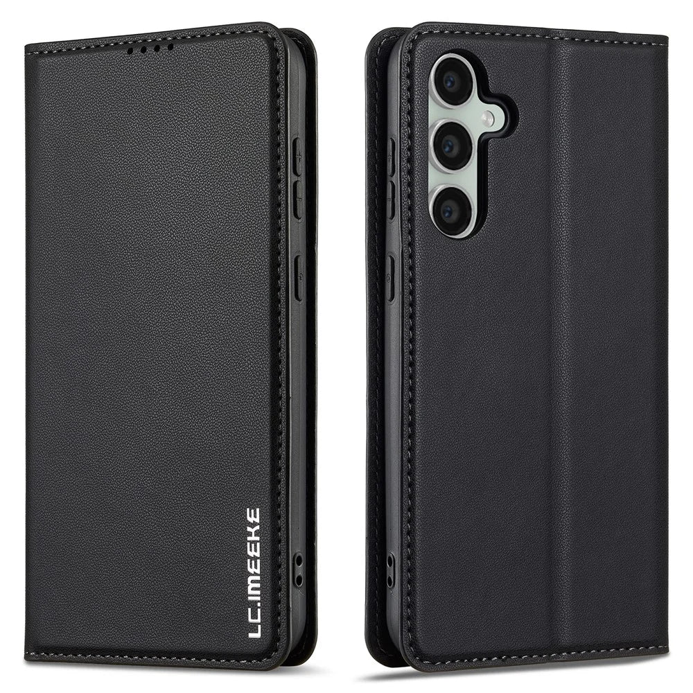 LC.IMEEKE L1 Series for Samsung Galaxy S24+ Case PU Leather Wallet Stand Protective Phone Cover - Black - 1