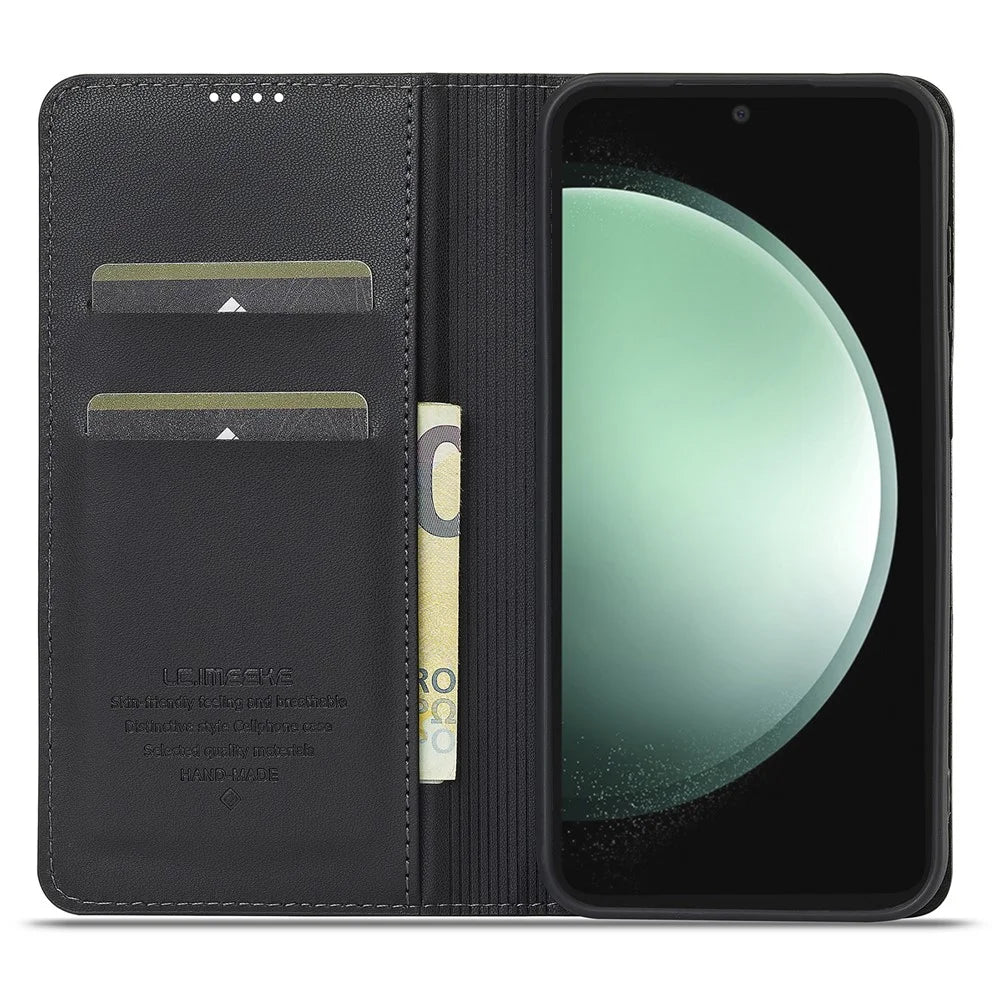 LC.IMEEKE L1 Series for Samsung Galaxy S24+ Case PU Leather Wallet Stand Protective Phone Cover - Black - 2
