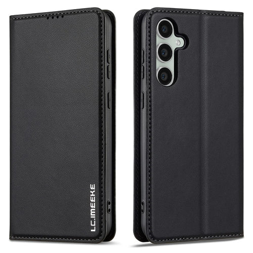 LC.IMEEKE L1 Series for Samsung Galaxy S23 FE Case PU Leather Wallet Stand Protective Phone Cover - Black - 1