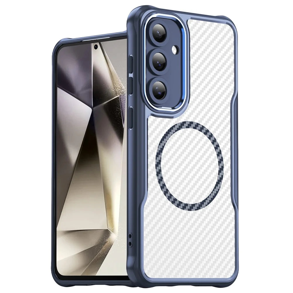 For Samsung Galaxy S24 FE Case TPU+PC Carbon Fiber Phone Cover Magnetic Case - Blue - 1