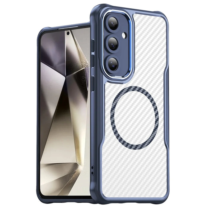 For Samsung Galaxy S24 FE Case TPU+PC Carbon Fiber Phone Cover Magnetic Case - Blue - 1