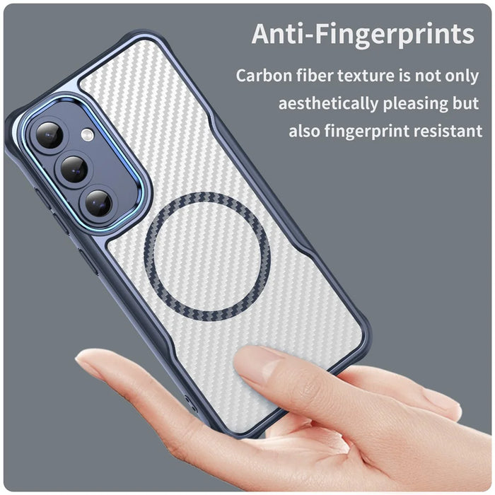 For Samsung Galaxy S24 FE Case TPU+PC Carbon Fiber Phone Cover Magnetic Case - Blue - 4