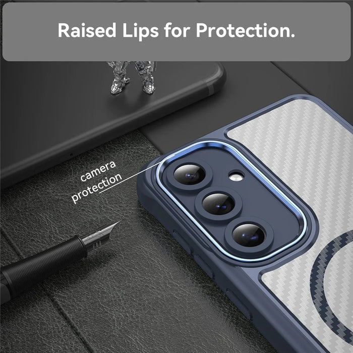 For Samsung Galaxy S24 FE Case TPU+PC Carbon Fiber Phone Cover Magnetic Case - Blue - 5