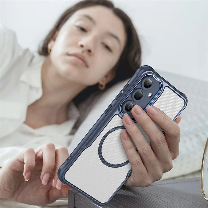 For Samsung Galaxy S24 FE Case TPU+PC Carbon Fiber Phone Cover Magnetic Case - Blue - 6