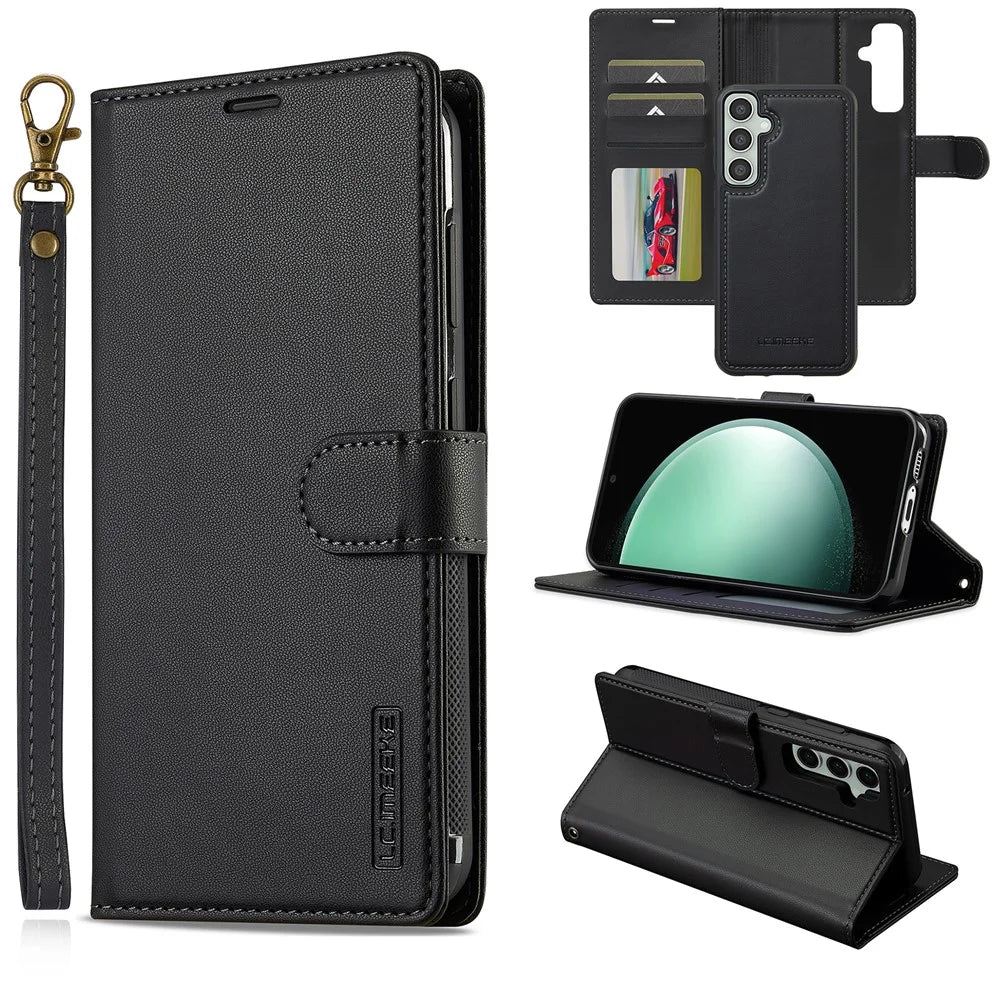 LC.IMEEKE L2 Series for Samsung Galaxy A15 4G / 5G Case PU Leather Wallet Detachable Magnetic Phone Cover - Black - 1