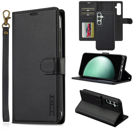 LC.IMEEKE L2 Series for Samsung Galaxy A15 4G / 5G Case PU Leather Wallet Detachable Magnetic Phone Cover - Black - 1
