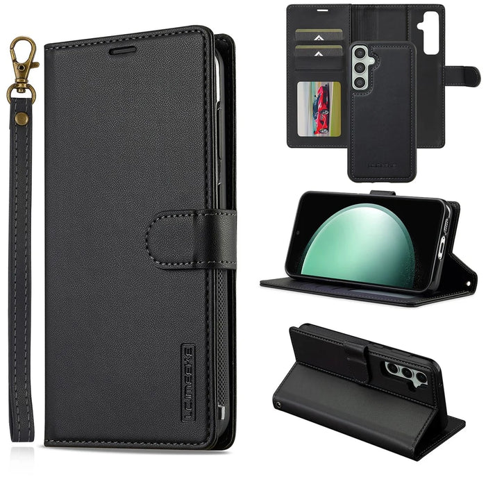 LC.IMEEKE L2 Series for Samsung Galaxy A15 4G / 5G Case PU Leather Wallet Detachable Magnetic Phone Cover - Black - 1