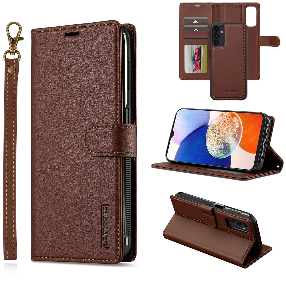 LC.IMEEKE L2 Series for Samsung Galaxy A54 5G Case PU Leather Wallet Detachable Magnetic Phone Cover - Brown - 1