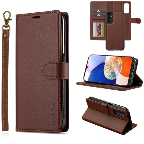 LC.IMEEKE L2 Series for Samsung Galaxy A54 5G Case PU Leather Wallet Detachable Magnetic Phone Cover - Brown - 1