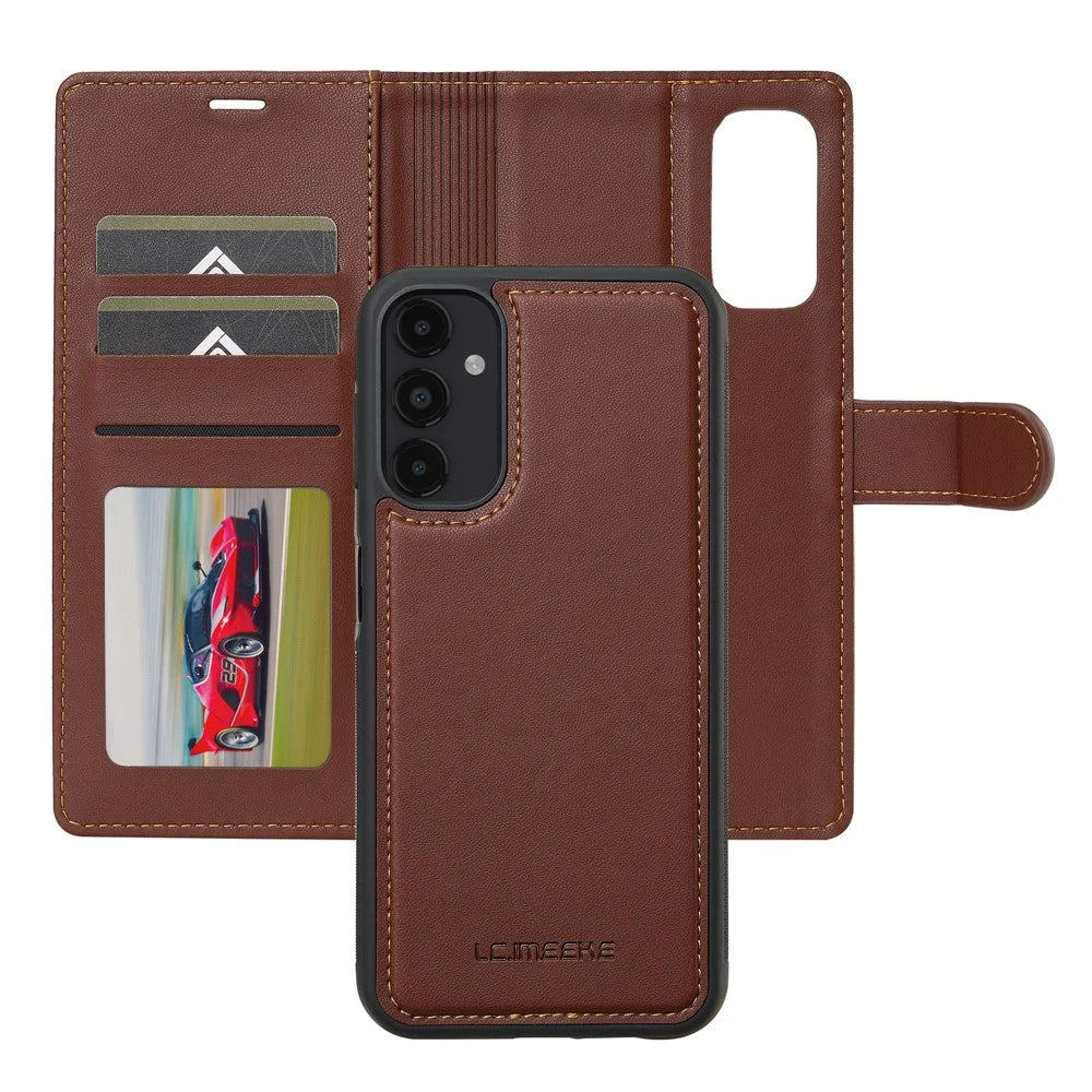 LC.IMEEKE L2 Series for Samsung Galaxy A54 5G Case PU Leather Wallet Detachable Magnetic Phone Cover - Brown - 2