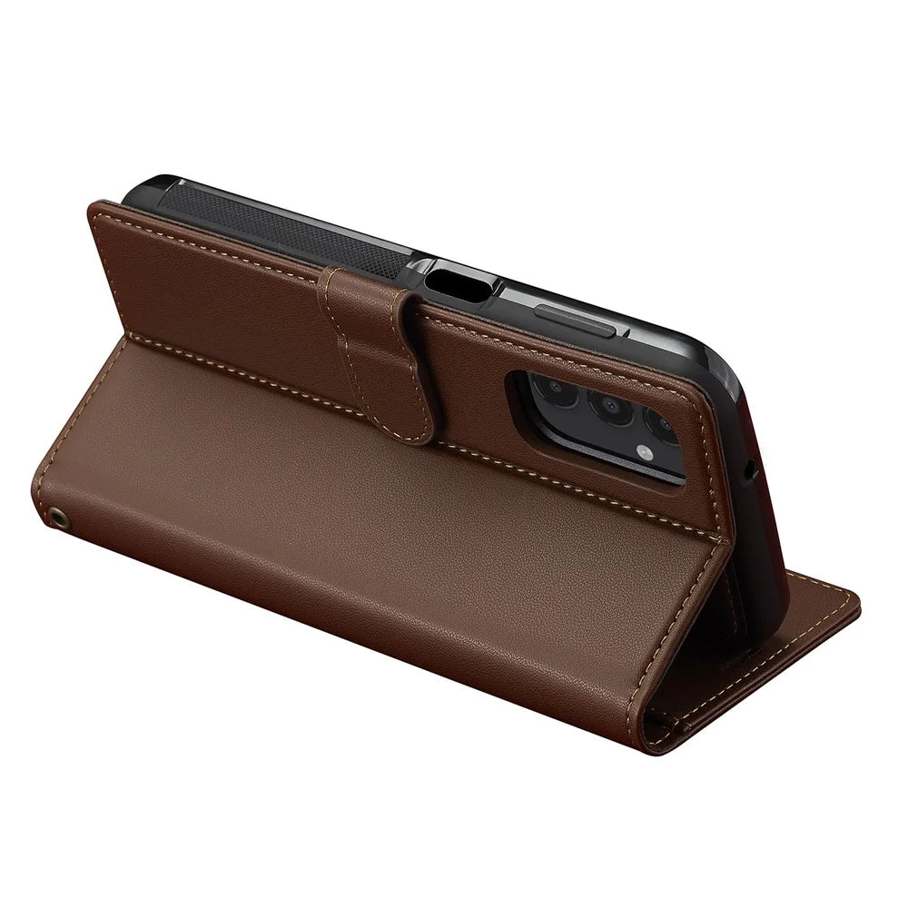 LC.IMEEKE L2 Series for Samsung Galaxy A54 5G Case PU Leather Wallet Detachable Magnetic Phone Cover - Brown - 5