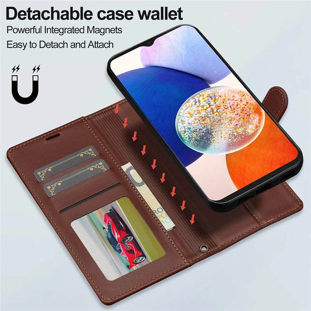 LC.IMEEKE L2 Series for Samsung Galaxy A54 5G Case PU Leather Wallet Detachable Magnetic Phone Cover - Brown - 7