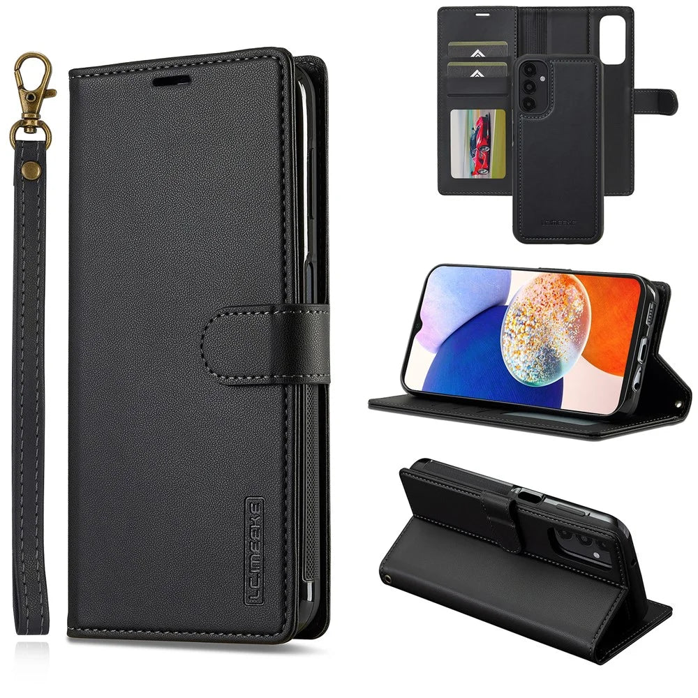 LC.IMEEKE L2 Series for Samsung Galaxy A34 5G Case PU Leather Wallet Detachable Magnetic Phone Cover - Black - 1