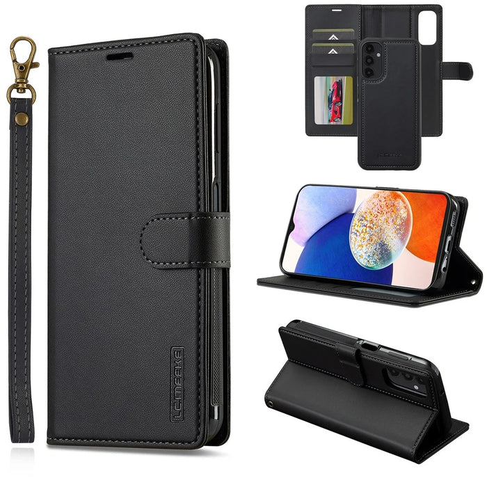 LC.IMEEKE L2 Series for Samsung Galaxy A34 5G Case PU Leather Wallet Detachable Magnetic Phone Cover - Black - 1