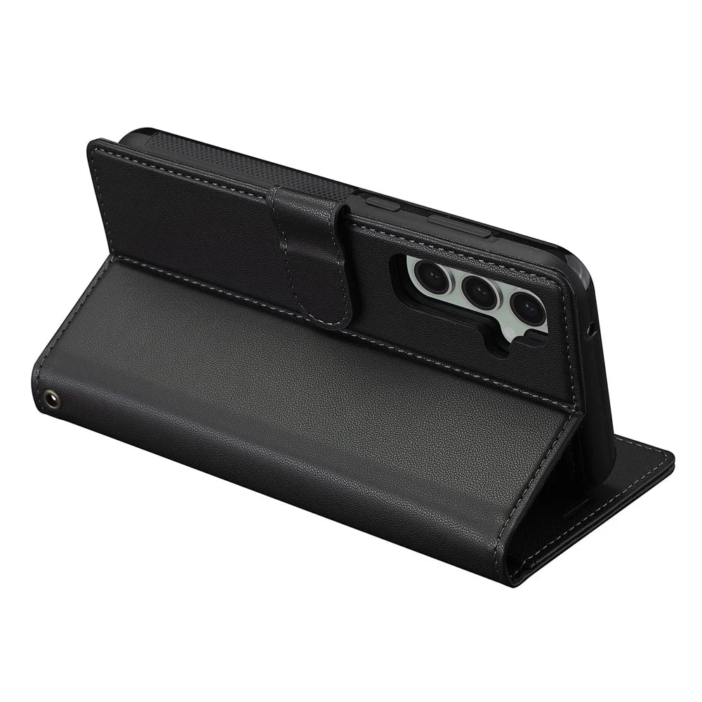 LC.IMEEKE L2 Series for Samsung Galaxy S24 FE Case PU Leather Wallet Detachable Magnetic Phone Cover - Black - 5