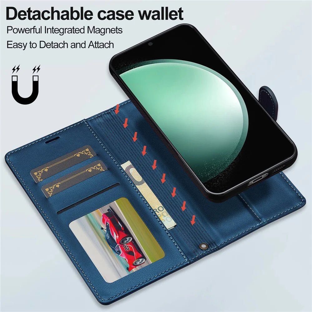 LC.IMEEKE L2 Series for Samsung Galaxy S23 FE Case PU Leather Wallet Detachable Magnetic Phone Cover - Blue - 7