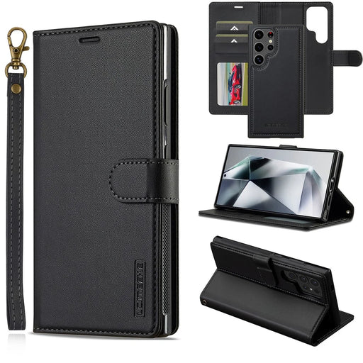 LC.IMEEKE L2 Series for Samsung Galaxy S23 Ultra Case PU Leather Wallet Detachable Magnetic Phone Cover - Black - 1