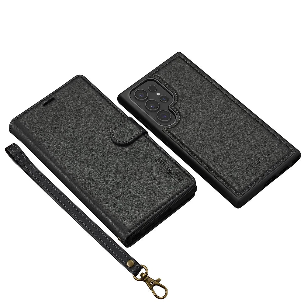 LC.IMEEKE L2 Series for Samsung Galaxy S23 Ultra Case PU Leather Wallet Detachable Magnetic Phone Cover - Black - 6