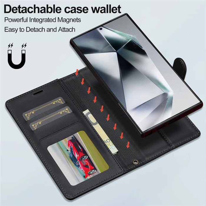 LC.IMEEKE L2 Series for Samsung Galaxy S23 Ultra Case PU Leather Wallet Detachable Magnetic Phone Cover - Black - 7