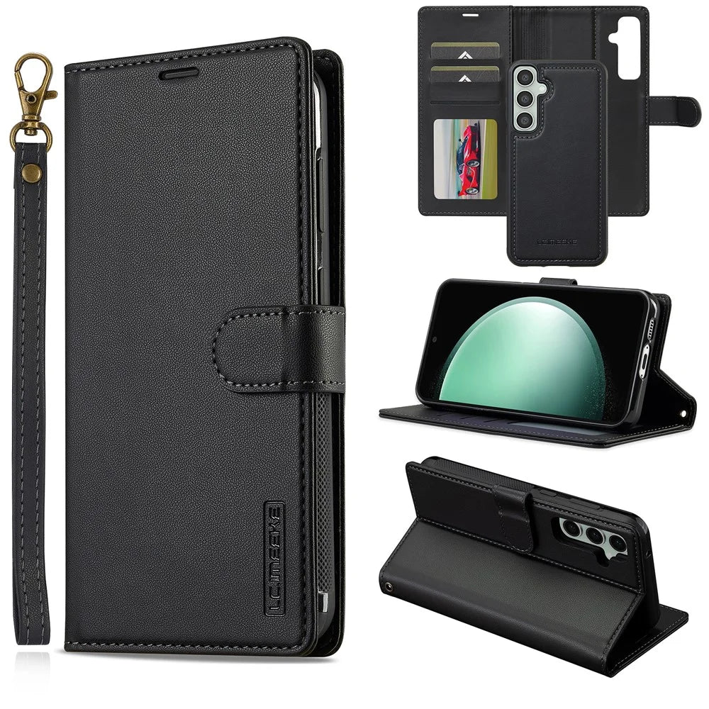 LC.IMEEKE L2 Series for Samsung Galaxy S24 Case PU Leather Wallet Detachable Magnetic Phone Cover - Black - 1