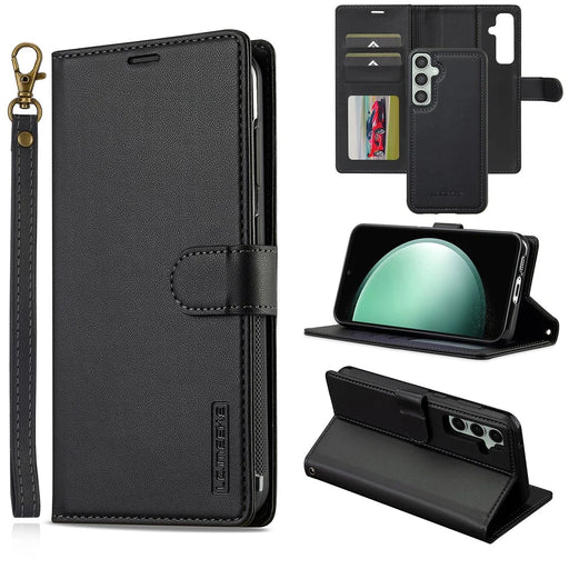 LC.IMEEKE L2 Series for Samsung Galaxy S24 Case PU Leather Wallet Detachable Magnetic Phone Cover - Black - 1