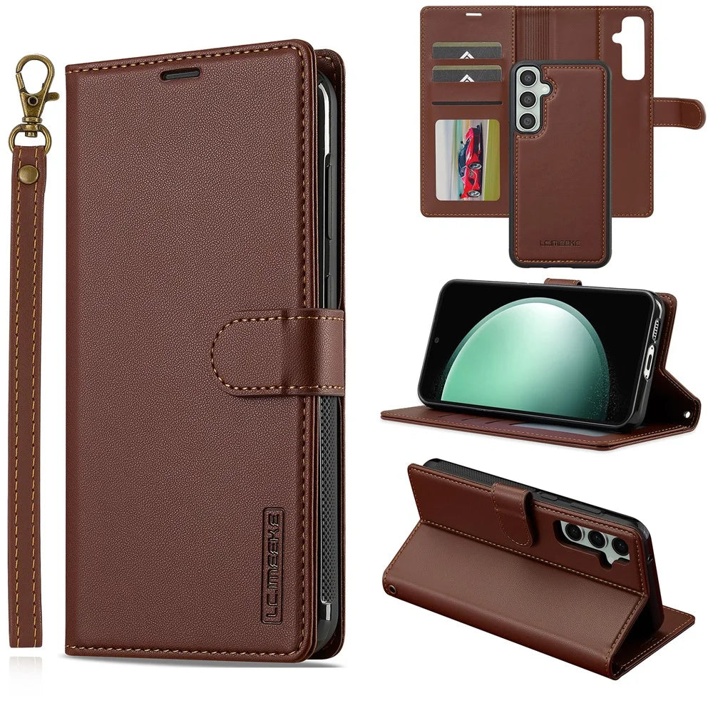 LC.IMEEKE L2 Series for Samsung Galaxy S24+ Case PU Leather Wallet Detachable Magnetic Phone Cover - Brown - 1