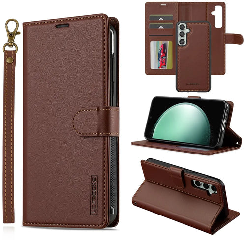 LC.IMEEKE L2 Series for Samsung Galaxy S24+ Case PU Leather Wallet Detachable Magnetic Phone Cover - Brown - 1