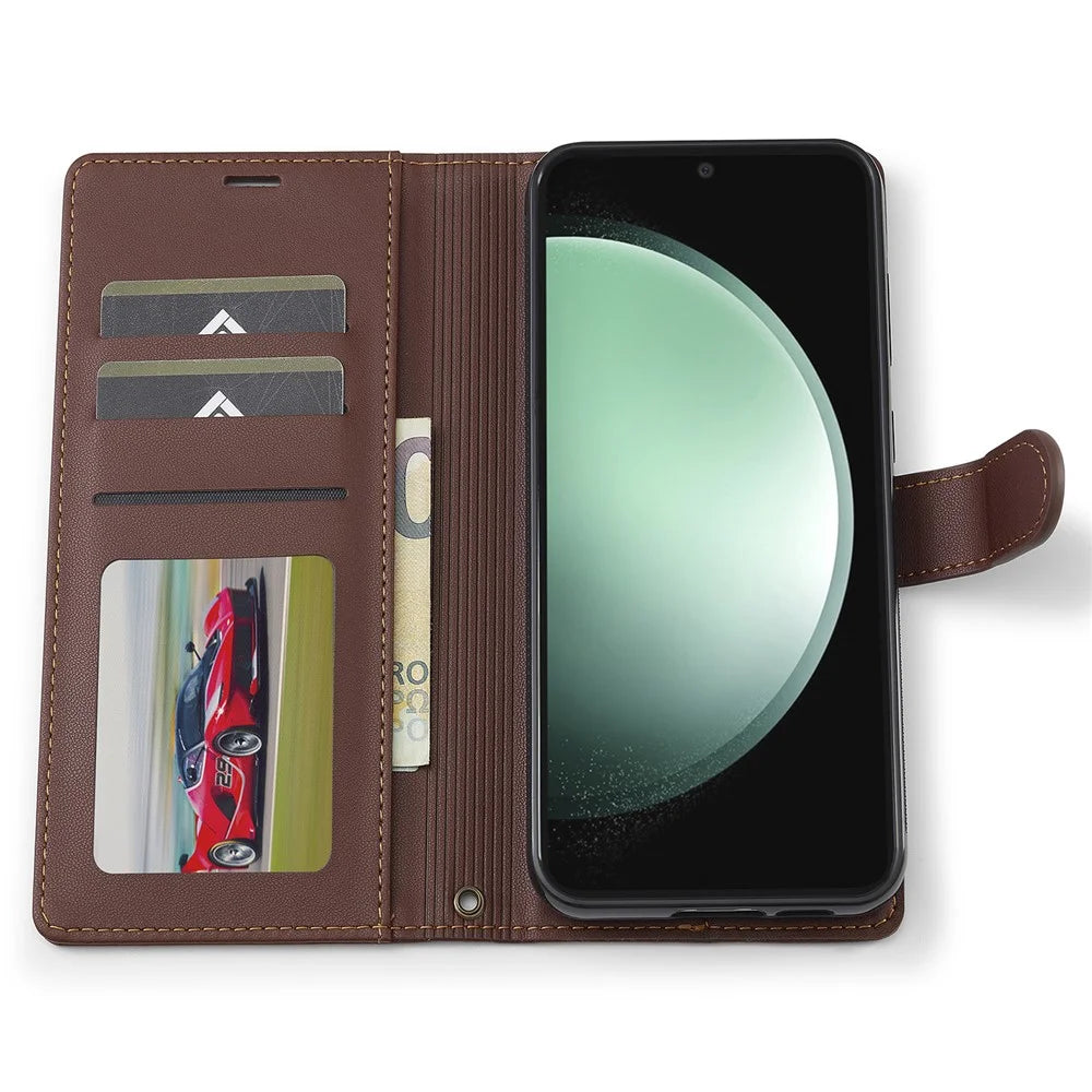 LC.IMEEKE L2 Series for Samsung Galaxy S24+ Case PU Leather Wallet Detachable Magnetic Phone Cover - Brown - 3