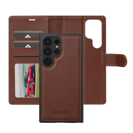 LC.IMEEKE L2 Series for Samsung Galaxy S24 Ultra Case PU Leather Wallet Detachable Magnetic Phone Cover - Brown - 2