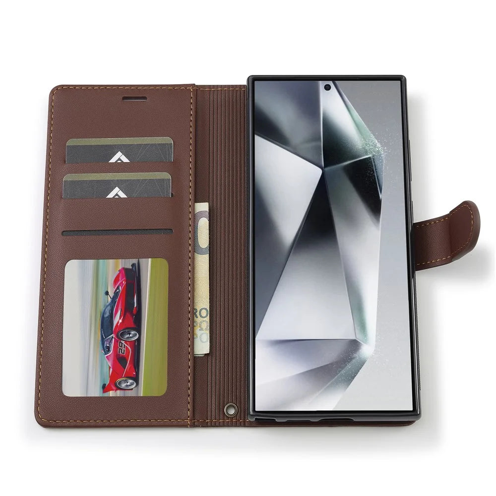 LC.IMEEKE L2 Series for Samsung Galaxy S24 Ultra Case PU Leather Wallet Detachable Magnetic Phone Cover - Brown - 3