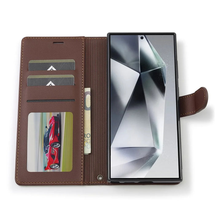 LC.IMEEKE L2 Series for Samsung Galaxy S24 Ultra Case PU Leather Wallet Detachable Magnetic Phone Cover - Brown - 3