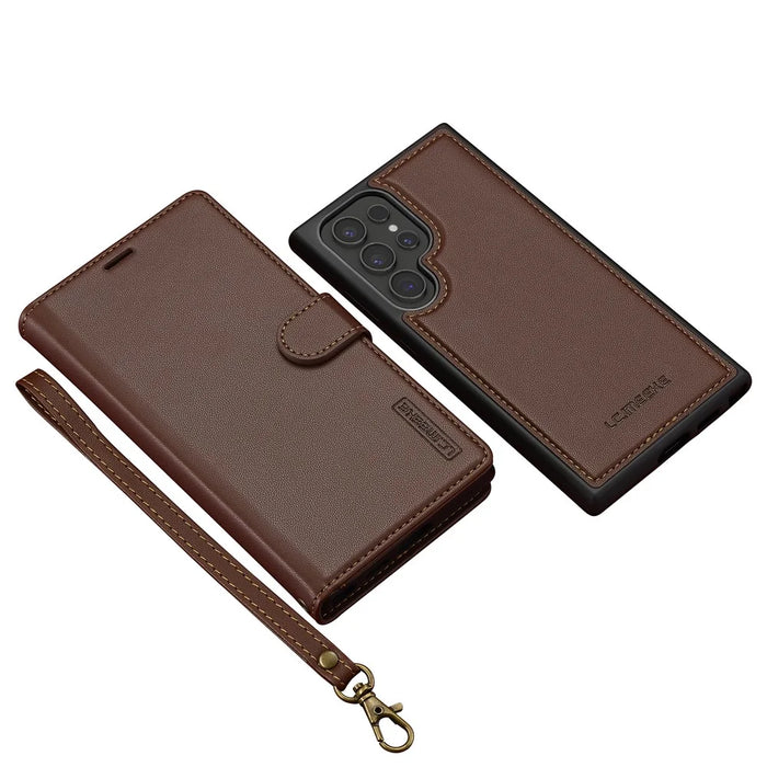 LC.IMEEKE L2 Series for Samsung Galaxy S24 Ultra Case PU Leather Wallet Detachable Magnetic Phone Cover - Brown - 6
