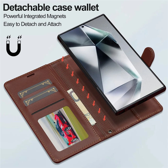 LC.IMEEKE L2 Series for Samsung Galaxy S24 Ultra Case PU Leather Wallet Detachable Magnetic Phone Cover - Brown - 7