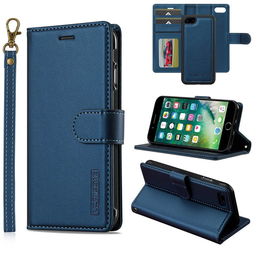 LC.IMEEKE L2 Series for iPhone SE (2022) / SE (2020) / 8 / 7 Case PU Leather Wallet Detachable Magnetic Phone Cover - Blue - 1