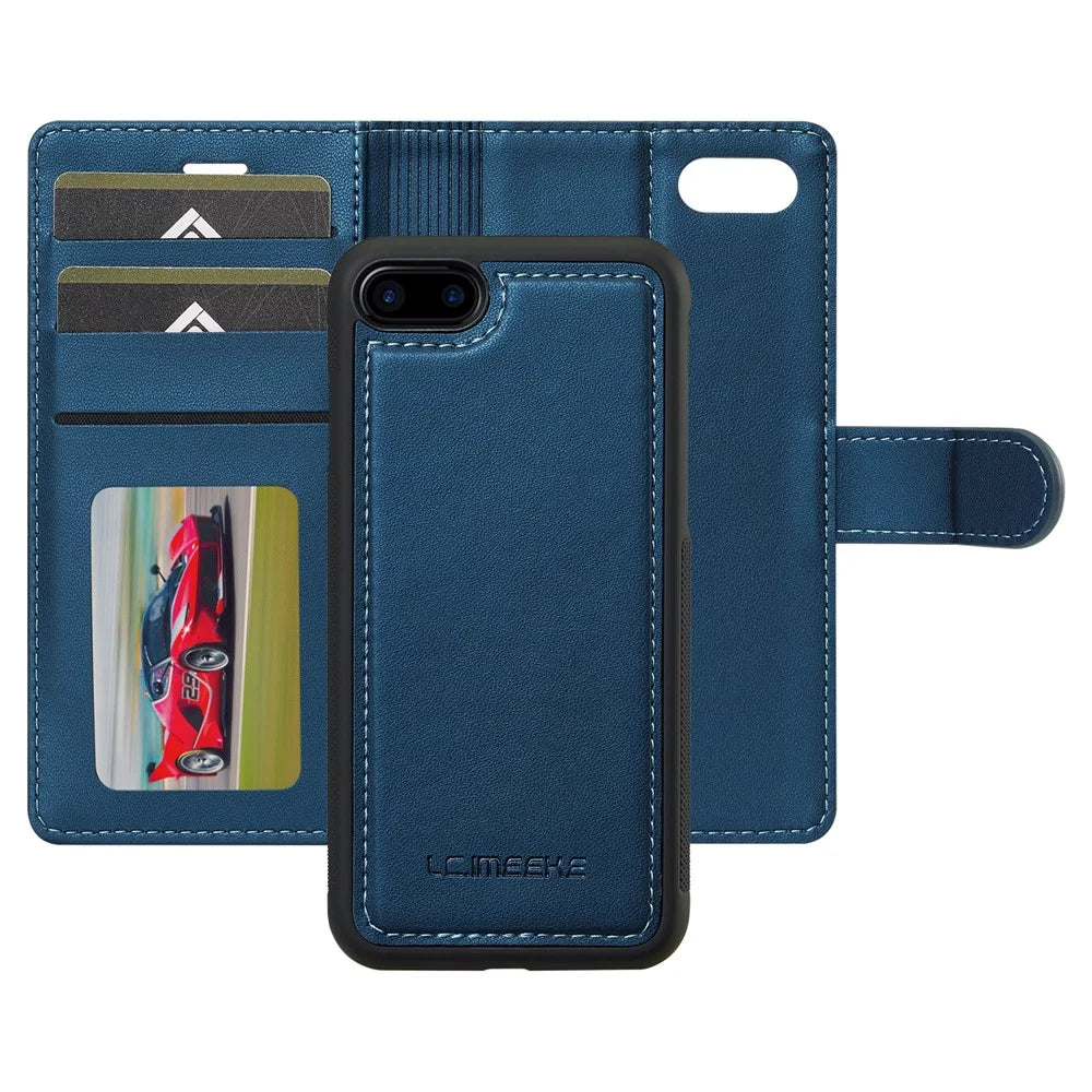 LC.IMEEKE L2 Series for iPhone SE (2022) / SE (2020) / 8 / 7 Case PU Leather Wallet Detachable Magnetic Phone Cover - Blue - 2