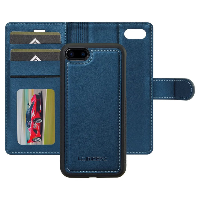 LC.IMEEKE L2 Series for iPhone SE (2022) / SE (2020) / 8 / 7 Case PU Leather Wallet Detachable Magnetic Phone Cover - Blue - 2