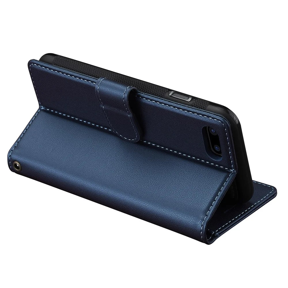 LC.IMEEKE L2 Series for iPhone SE (2022) / SE (2020) / 8 / 7 Case PU Leather Wallet Detachable Magnetic Phone Cover - Blue - 5