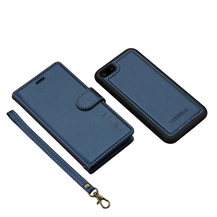LC.IMEEKE L2 Series for iPhone SE (2022) / SE (2020) / 8 / 7 Case PU Leather Wallet Detachable Magnetic Phone Cover - Blue - 6